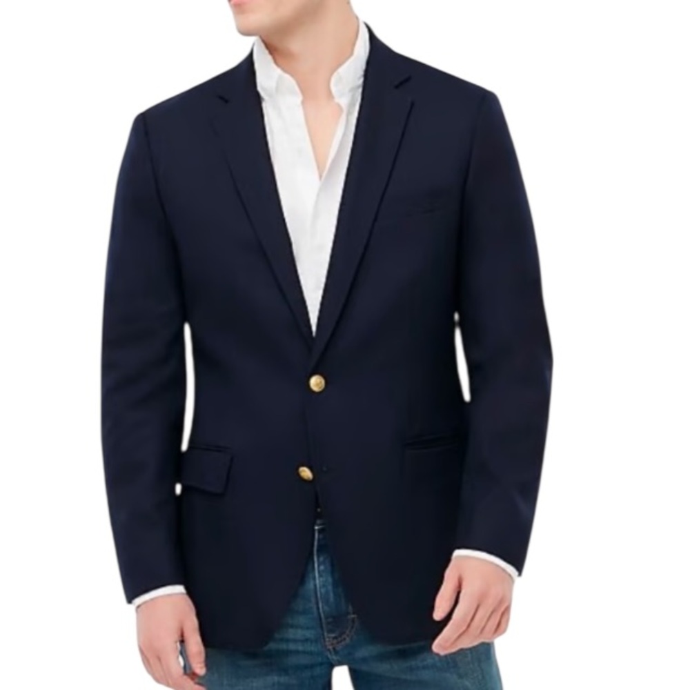 Vintage Stafford navy blue gold monogram double button blazer jacket size 43R
